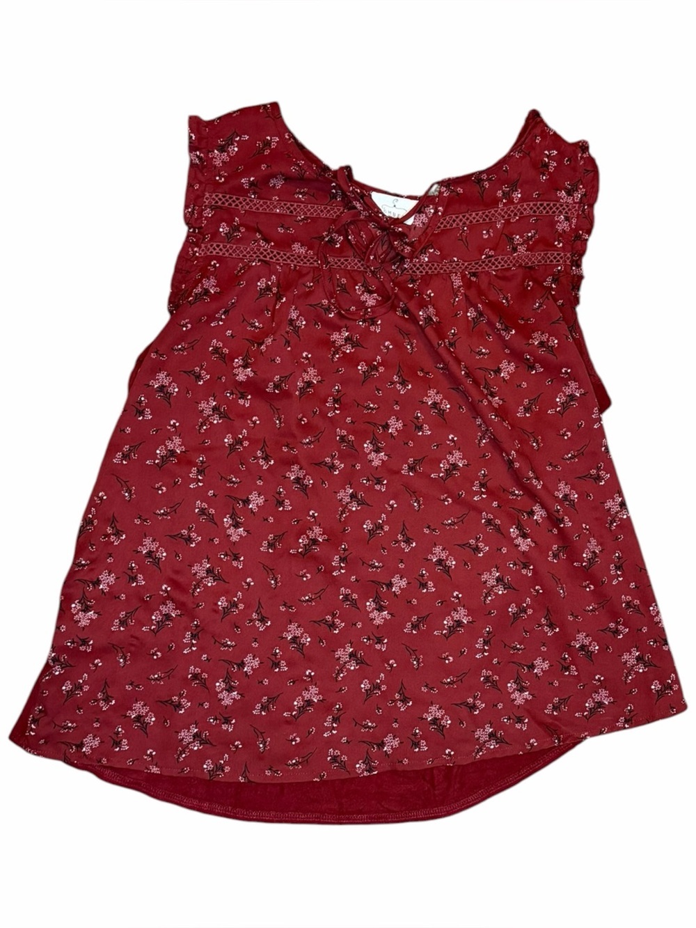 Ember Red Floral Lace-Up Boho Peasant Top Size Large Cottagecore Festival Blouse - Picture 2 of 6